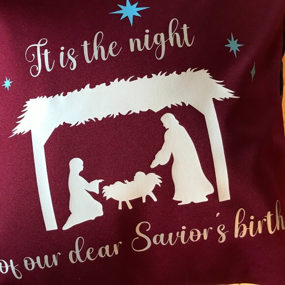 Christmas Nativity Pillow Cover: Handmade Holiday Décor, It is the Night, 18x18 - Picture 4 of 10